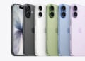 Fünf iPhone-Modelle in verschiedenen Farben nebeneinander, eines von vorn mit sichtbarer Dynamic Island, die beim iPhone 18 verkleinert erwartet wird