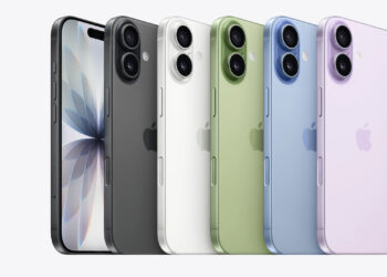Fünf iPhone-Modelle in verschiedenen Farben nebeneinander, eines von vorn mit sichtbarer Dynamic Island, die beim iPhone 18 verkleinert erwartet wird