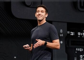 John Ternus on stage at an Apple keynote, with Laura Legros returning to its leadership team.