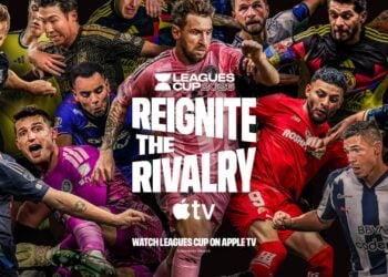 Leagues Cup 2026 Artwork mit Spielern aus MLS und Liga MX und dem Apple-TV-Logo