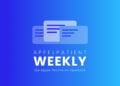 Cover image of the Apfelpatient Weekly showing illustrated stacked cards above the wordmark on a blue-to-cyan gradient