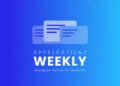 Titelbild der Apfelpatient Weekly mit gezeichneten, übereinanderliegenden Karten über dem Schriftzug auf blau-cyanfarbenem Verlauf