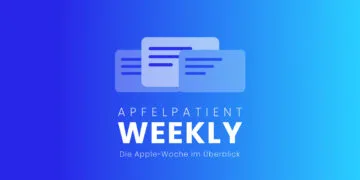 Titelbild der Apfelpatient Weekly mit gezeichneten, übereinanderliegenden Karten über dem Schriftzug auf blau-cyanfarbenem Verlauf