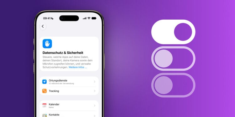 iPhone showing the Privacy and Security section with Location Services, Tracking, Calendar and Contacts, where iPhone app permissions are controlled individually