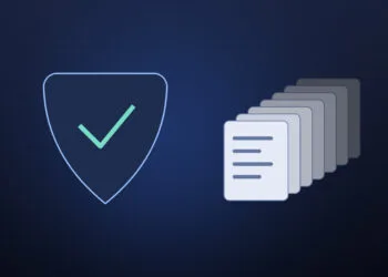 Symbolbild zum Apple Bug Bounty: ein gezeichnetes Schild mit Häkchen, daneben ein nach hinten abfallender Stapel eingehender Meldungen