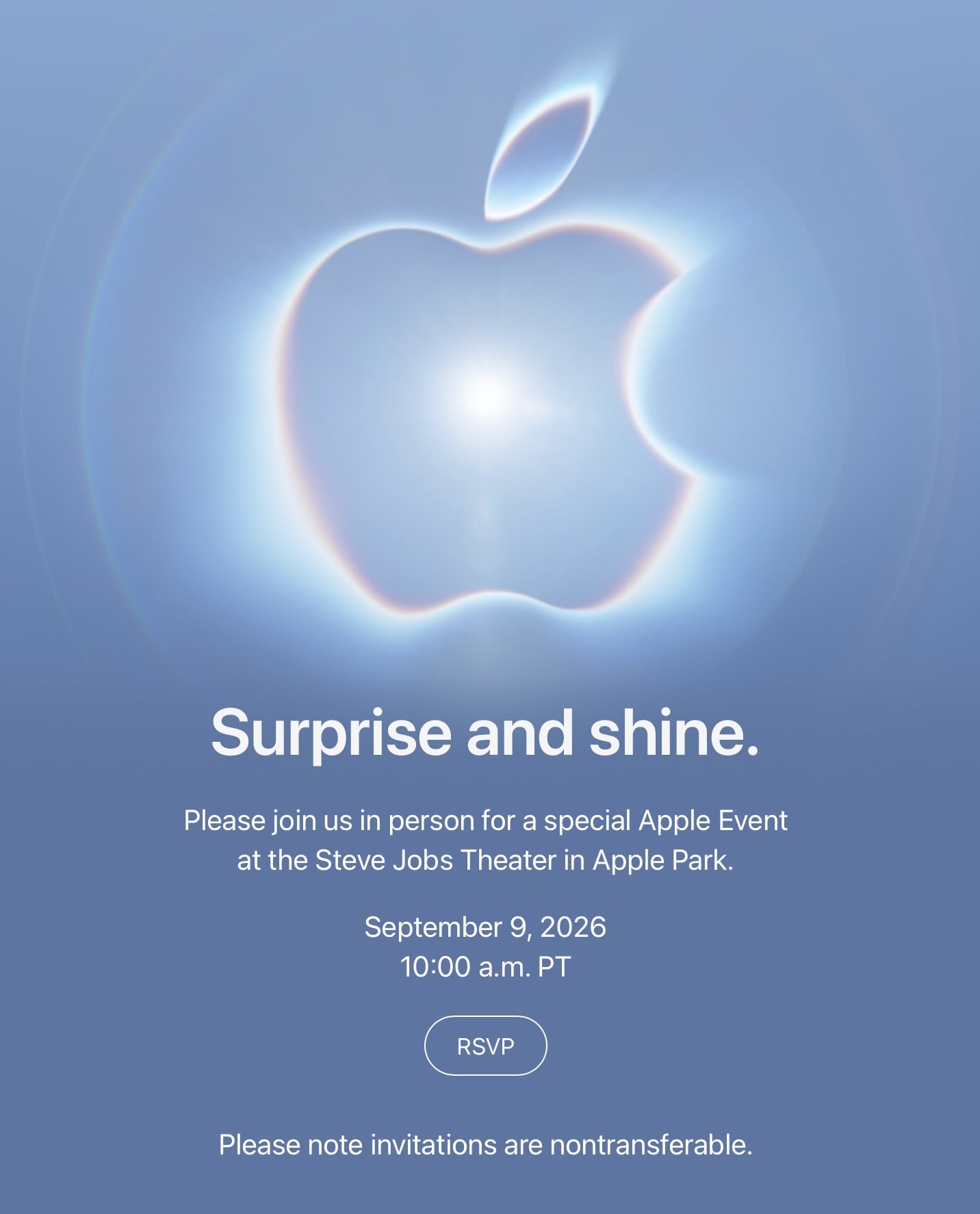 The complete invitation card for the Apple Event on September 9 with venue and time