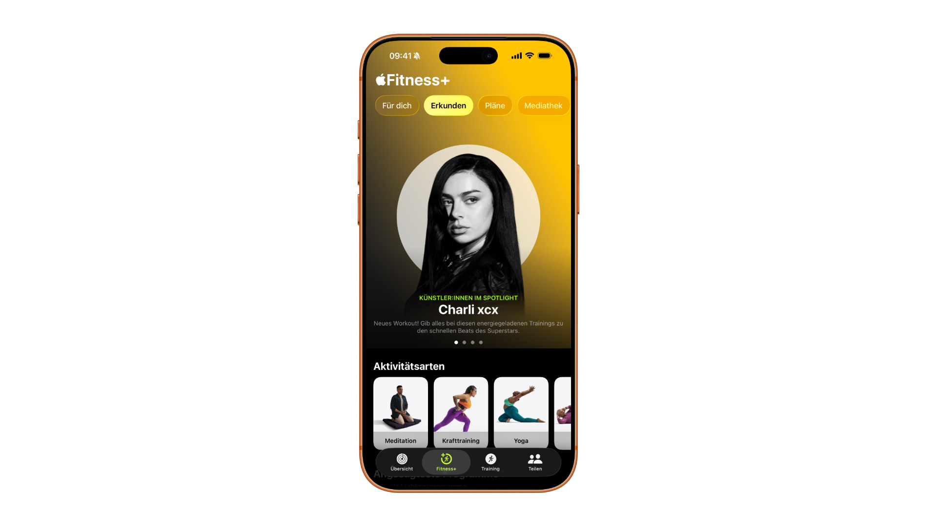Fitness App auf dem iPhone mit dem Bereich Fitness+ Erkunden und den angebotenen Kursen und Trainern