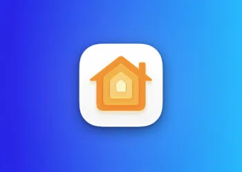 Home-App-Icon auf blauem Verlauf zum Apple HomePad mit Profilerkennung