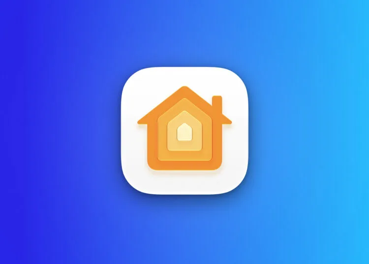 Home-App-Icon auf blauem Verlauf zum Apple HomePad mit Profilerkennung