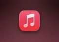 Apple-Music-Symbol auf dunkelrotem Farbverlauf als Motiv zur Kennzeichnung von KI-Songs