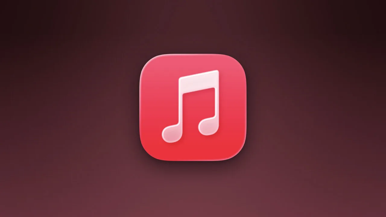 Apple-Music-Symbol auf dunkelrotem Farbverlauf als Motiv zur Kennzeichnung von KI-Songs