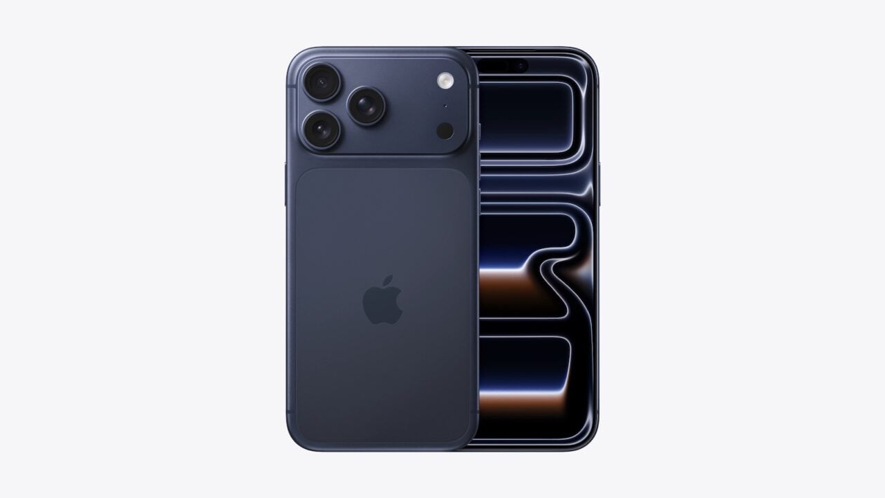iPhone 17 Pro in Tiefblau von vorn und hinten mit eingeschaltetem OLED-Display, dessen Panels Apple länger auf Vorrat halten soll