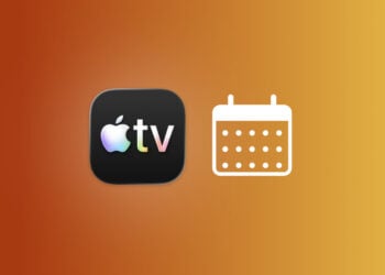 Apple-TV-App-Icon neben einem gezeichneten Kalenderblatt auf herbstlichem Farbverlauf, passend zu den Starterminen von Apple TV im Herbst 2026