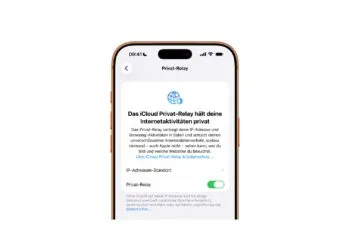 Der Einstellungsbildschirm für iCloud Privat-Relay auf dem iPhone mit dem Schalter zum Aktivieren und der Wahl der IP-Adressen-Genauigkeit