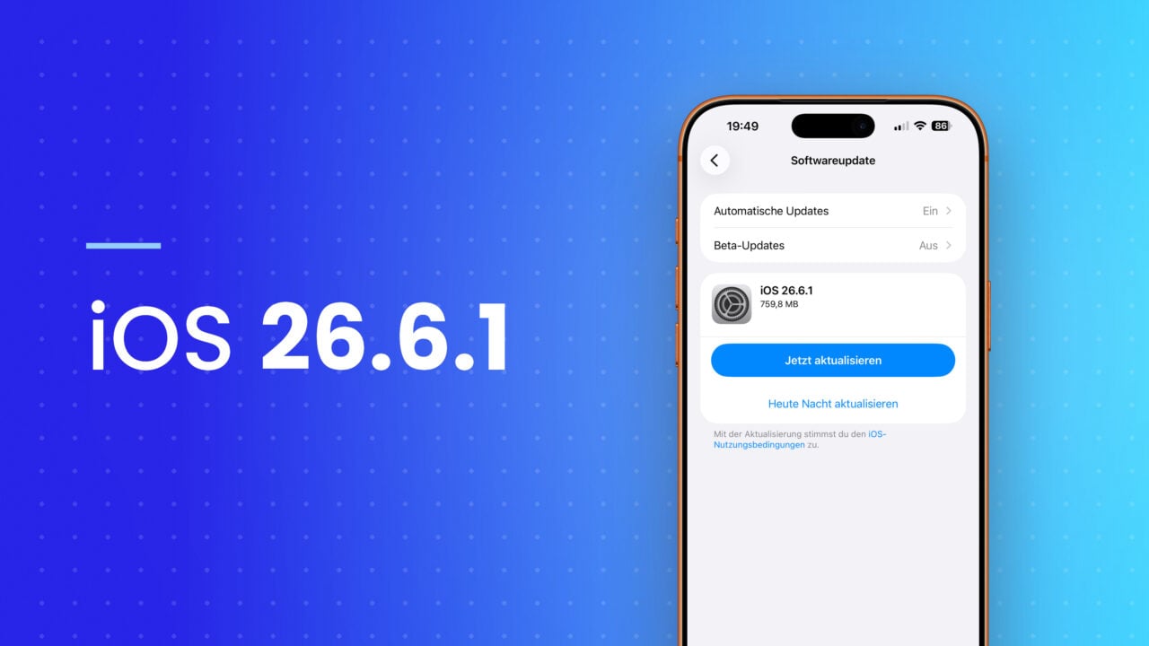 iPhone zeigt die Einstellungen zum Softwareupdate mit iOS 26.6.1 und dem Button zum Aktualisieren