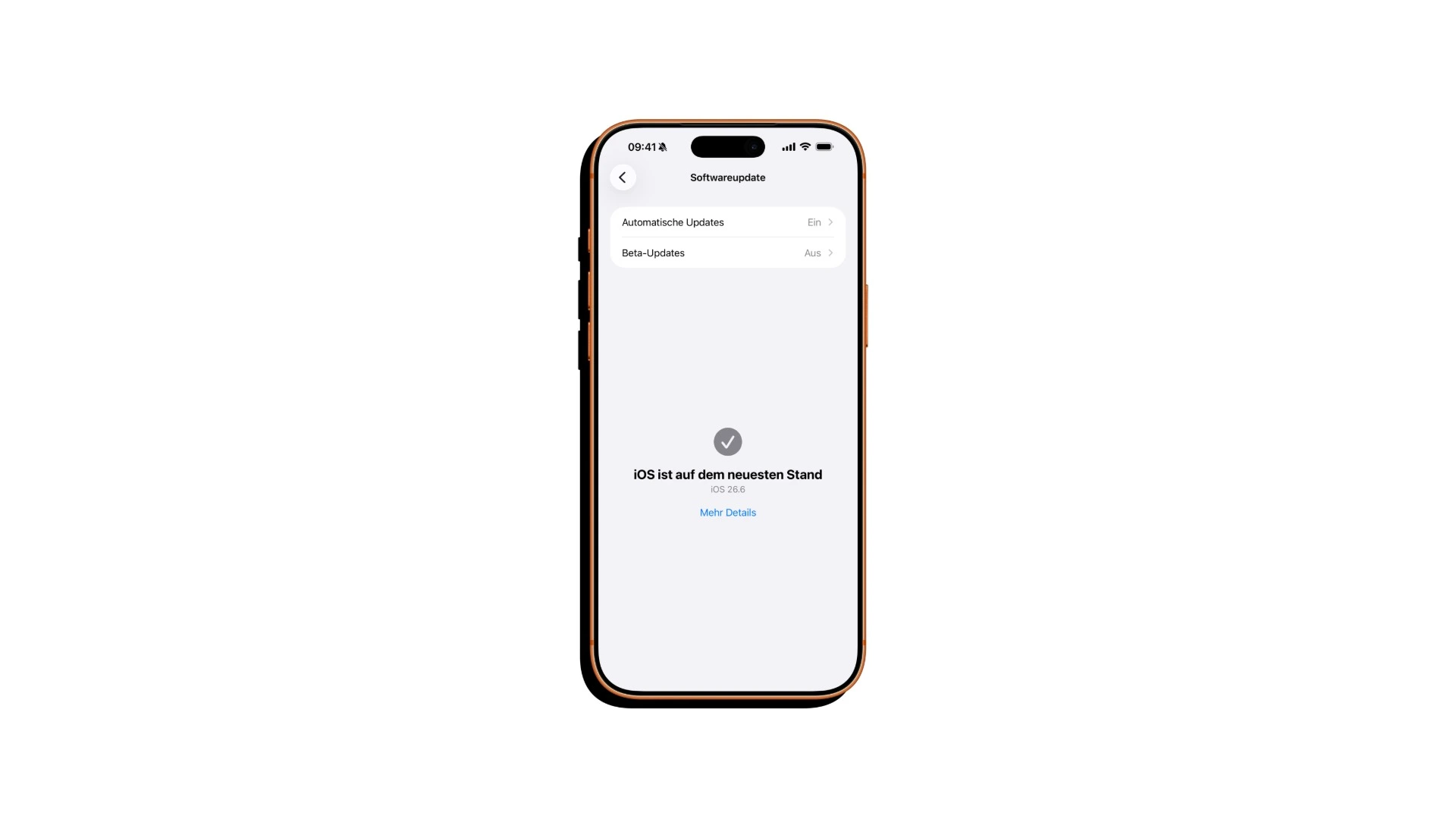 iPhone-Screenshot der Softwareupdate-Ansicht unter Einstellungen und Allgemein, auf dem Gerät läuft iOS 26.6, ein iOS 26.6.1 wird intern getestet
