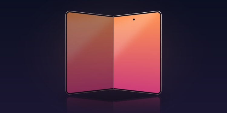 Symbolic image of the iPhone Ultra 3: drawn device outline half open at a book angle with a continuous display area