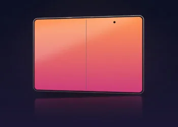 Symbolbild zu den iPhone Ultra Farben: gezeichneter Geräteumriss im aufgeklappten Zustand mit durchgehender Displayfläche und mittiger Scharnierlinie