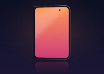 Gezeichneter Umriss des zugeklappten iPhone Ultra mit kantigen Ecken an der Scharnierseite und runden Ecken gegenüber, wie es die geleakten iPhone Ultra Schutzfolien nahelegen