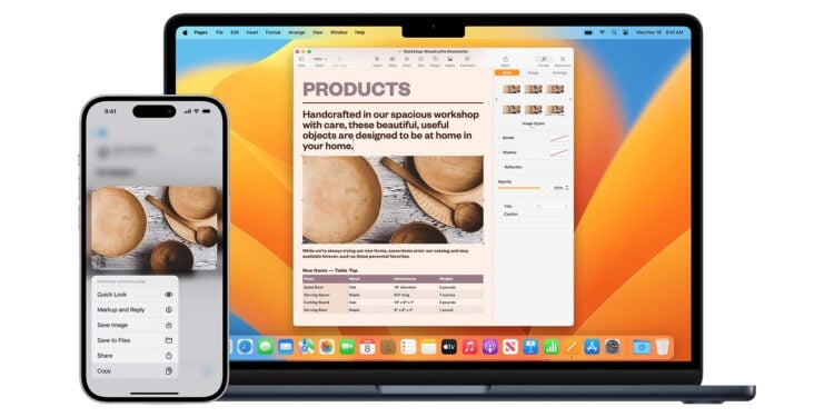 Copied content moving from an iPhone to a MacBook – clipboard sharing between iPhone and Windows is set to work the same way