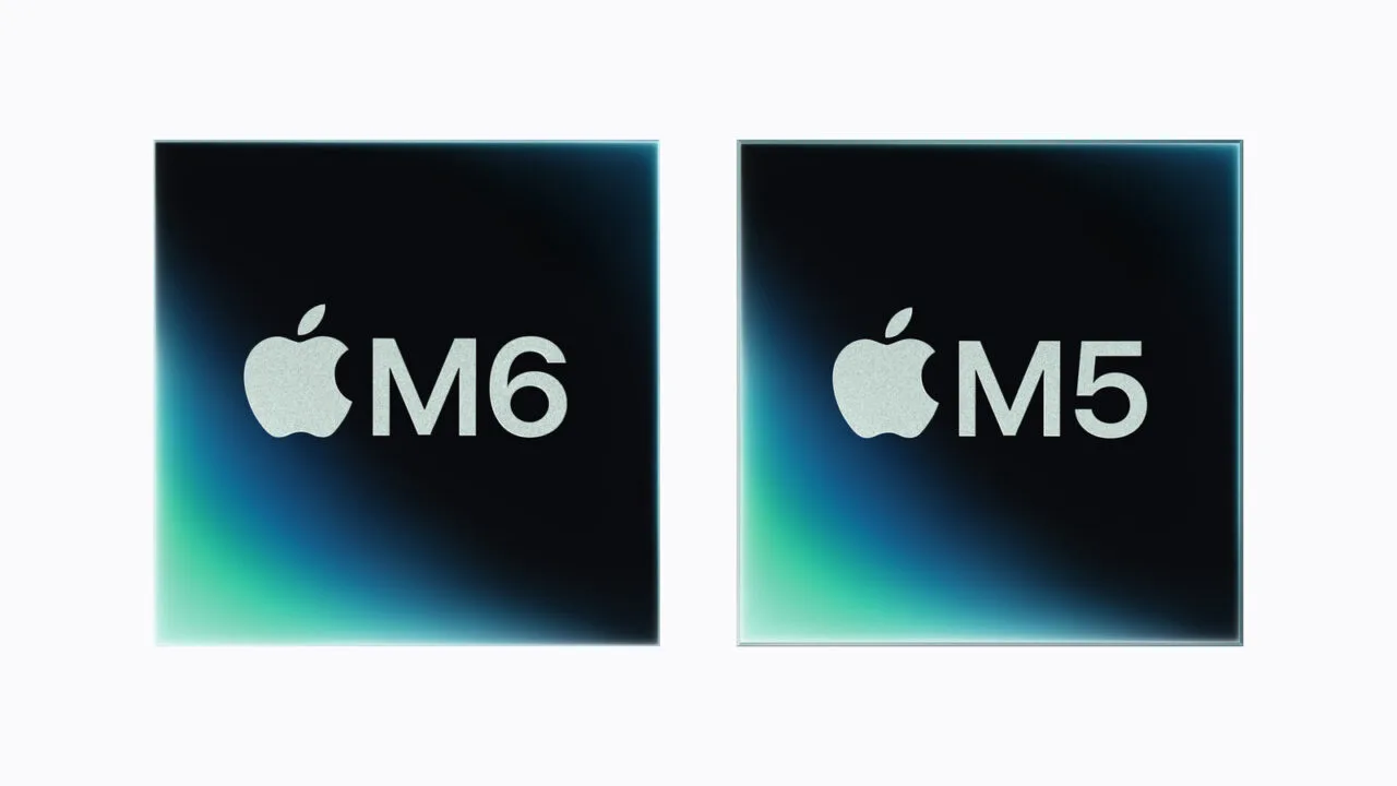 Die Apple Chips M6 und M5 nebeneinander, links der M6 und rechts der M5, zum Vergleich M6 vs M5