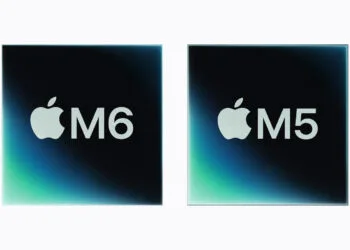 Die Apple Chips M6 und M5 nebeneinander, links der M6 und rechts der M5, zum Vergleich M6 vs M5
