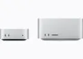 Mac mini und Mac Studio maßstabsgetreu nebeneinander, der Mac Studio ist deutlich breiter und höher
