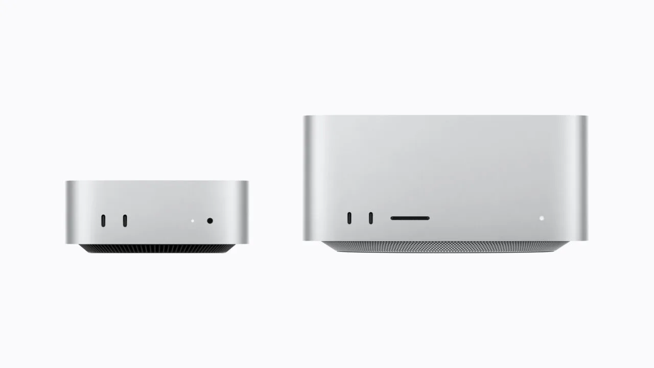 Mac mini und Mac Studio maßstabsgetreu nebeneinander, der Mac Studio ist deutlich breiter und höher