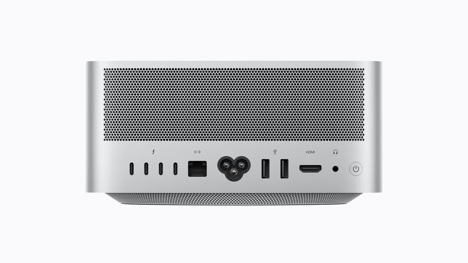 Rear of the Mac Studio M5 Ultra with four Thunderbolt ports, Ethernet, two USB-A, HDMI and headphone jack