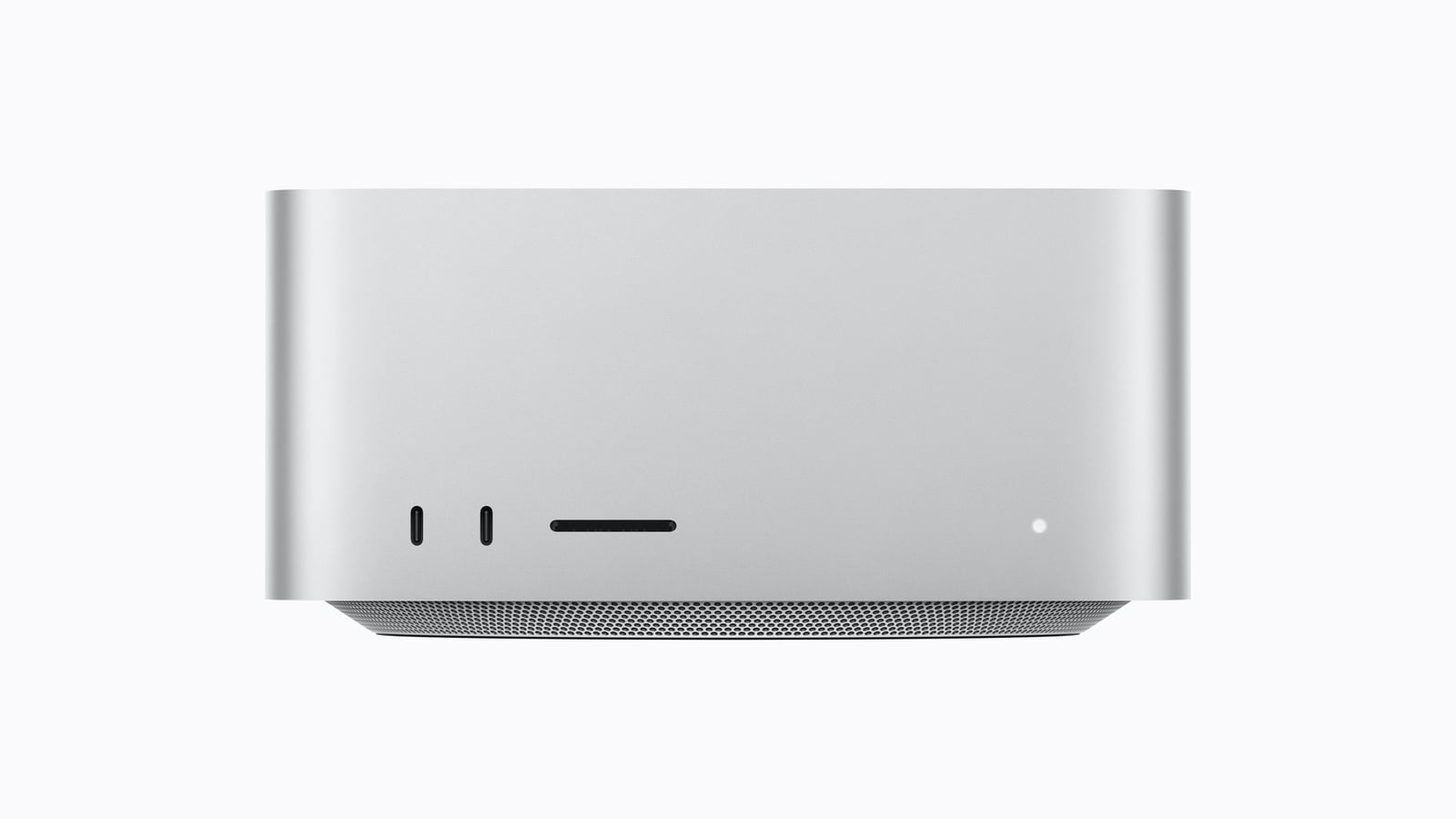 Front of the Mac Studio with two USB-C ports, SDXC card slot and status indicator