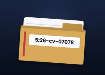 Symbolbild zu OpenAI Apple Klage: gezeichneter Aktendeckel mit dem Aktenzeichen des Verfahrens auf dunkelblauem Grund