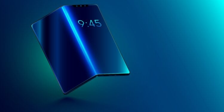 Symbolic image for the production of the iPhone Ultra: Illustration of a foldable smartphone with a flexible display