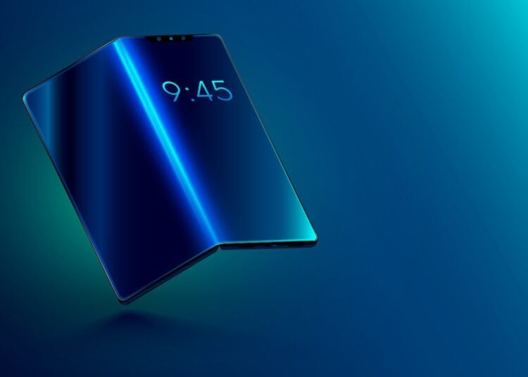 Symbolbild zur Produktion des iPhone Ultra: Illustration eines faltbaren Smartphones mit flexiblem Display