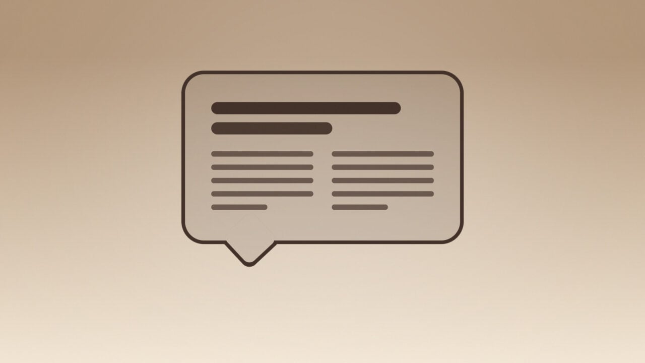 Symbolbild zu Siri AI Nachrichten: gezeichnete Sprechblase mit Zeitungszeilen auf goldenem Farbverlauf