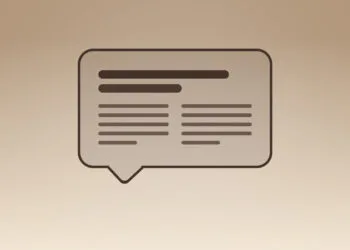 Symbolbild zu Siri AI Nachrichten: gezeichnete Sprechblase mit Zeitungszeilen auf goldenem Farbverlauf