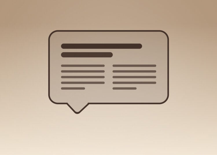 Symbolbild zu Siri AI Nachrichten: gezeichnete Sprechblase mit Zeitungszeilen auf goldenem Farbverlauf