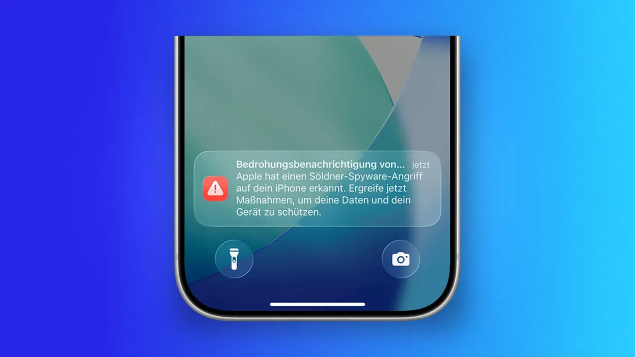 Bedrohungsbenachrichtigung von Apple wegen eines Söldner-Spyware-Angriffs auf dem Sperrbildschirm eines iPhone