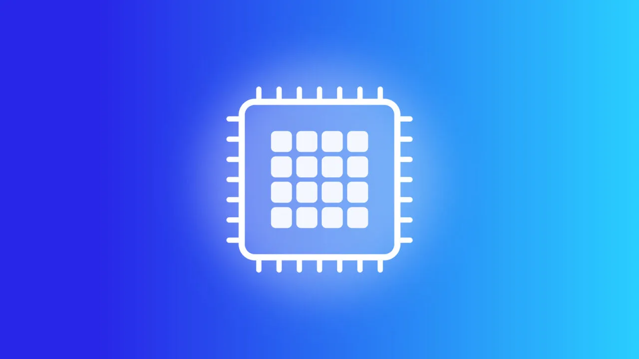 Gezeichnetes Chip-Motiv zum A20 Pro auf blauem Farbverlauf