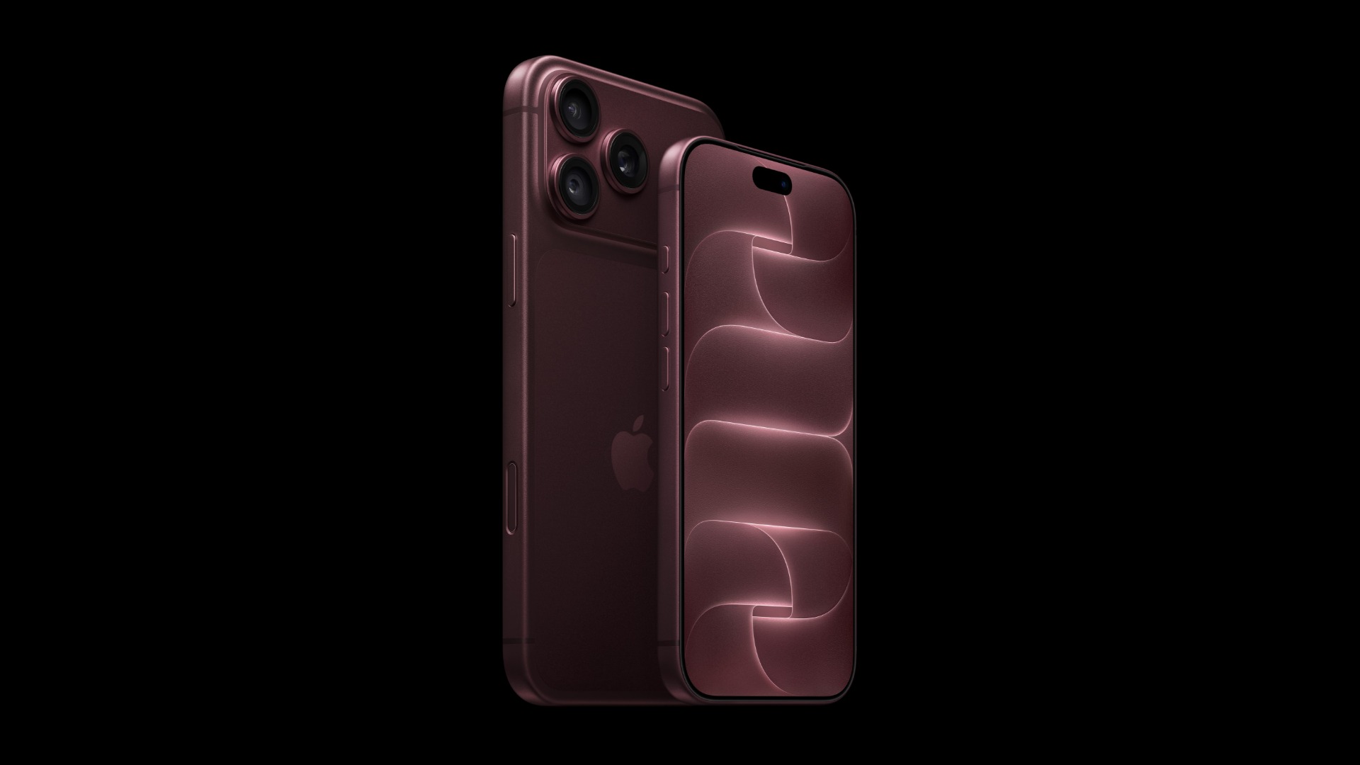 A20 Pro vs. A19 Pro: front of a burgundy iPhone 18 Pro next to a rear-facing burgundy iPhone 18 Pro Max