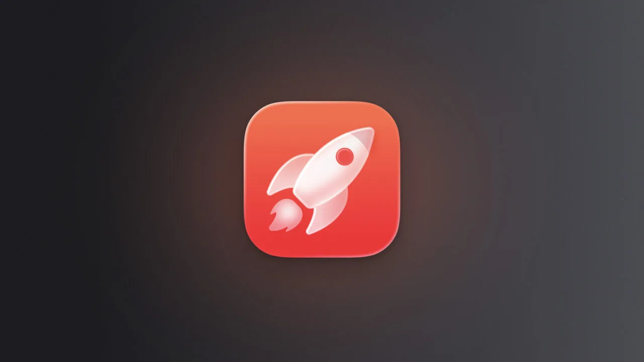 Apple Game Controller: rotes App-Icon mit Rakete auf dunklem Graphit-Verlauf