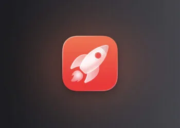 Apple Game Controller: rotes App-Icon mit Rakete auf dunklem Graphit-Verlauf