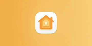Symbolbild zu Apple HomePad: App-Icon der Home-App mit orangefarbenem Haus auf gelb-orangem Farbverlauf