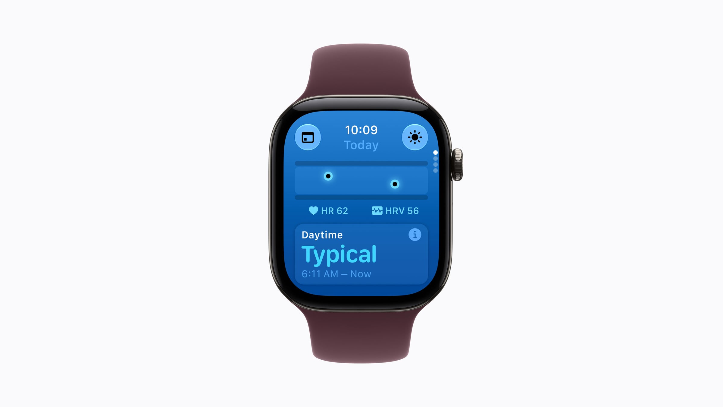 Apple Watch Series 12 showing the daytime vitals view with heart rate and heart rate variability