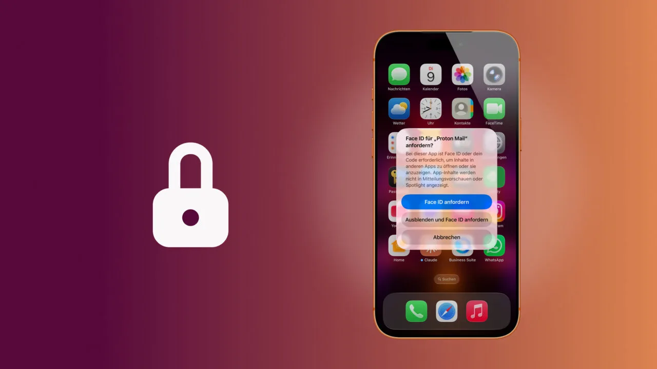 Apps sperren iPhone: Dialog Face ID anfordern auf dem Home-Bildschirm