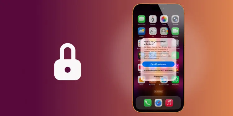 Apps sperren iPhone: Dialog Face ID anfordern auf dem Home-Bildschirm