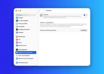 Aktiviertes FileVault mit Wiederherstellungsschlüssel in den macOS Systemeinstellungen