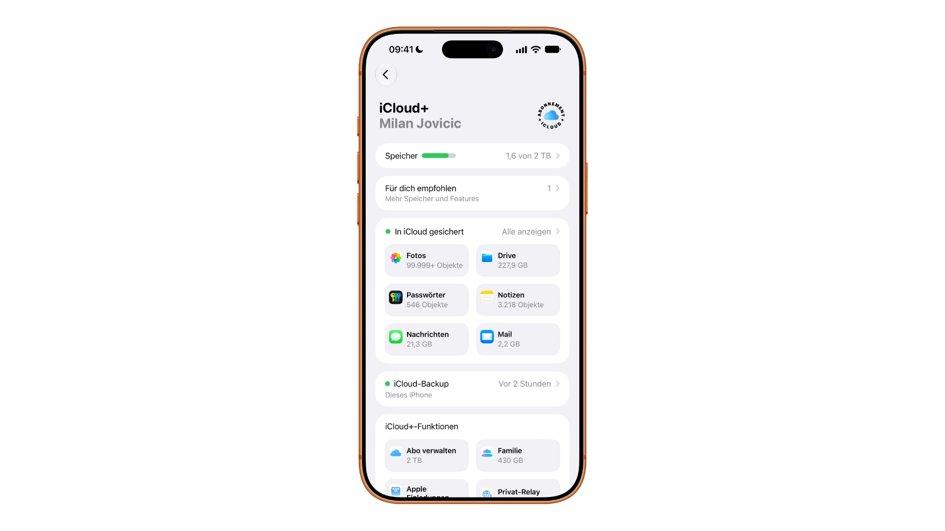 iCloud erklärt: die iCloud-Übersicht auf dem iPhone mit Speicherleiste und den gesicherten Diensten