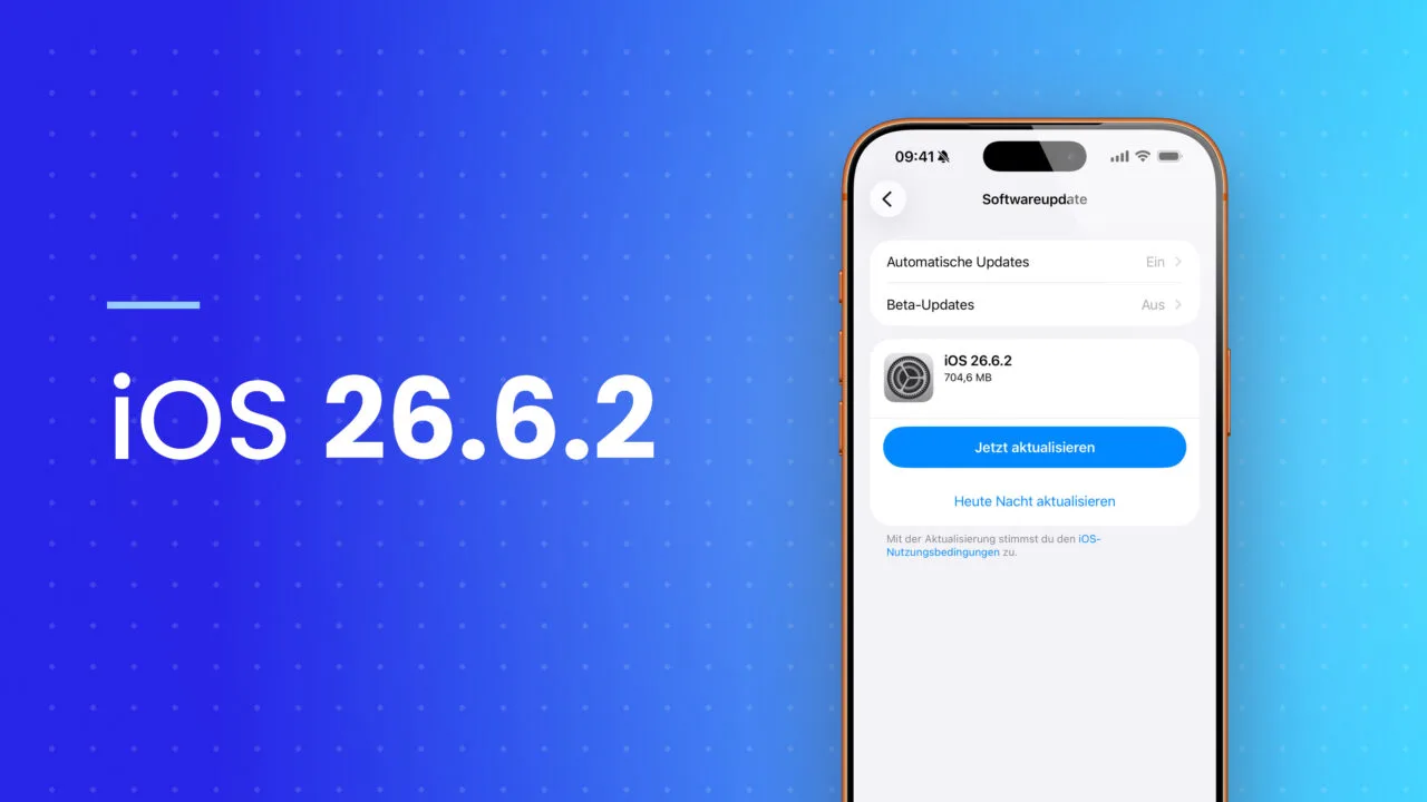 iPhone zeigt die Einstellungen zum Softwareupdate mit iOS 26.6.2 und dem Button zum Aktualisieren