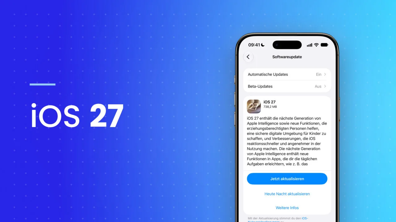 iPhone zeigt die Einstellungen zum Softwareupdate mit iOS 27 und dem Button zum Aktualisieren