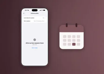 iOS 27.2 Erscheinungstermin: iPhone mit der Meldung, dass iOS 27.2 auf dem neuesten Stand ist, daneben ein Kalendersymbol mit markiertem Tag